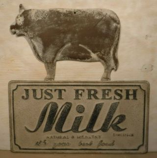 Just Fresh Milk With Cow Embossed Metal Sign Natural & Healthy Farmhouse Kitchen