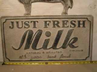Just Fresh Milk With Cow Embossed Metal Sign Natural & Healthy Farmhouse Kitchen 3