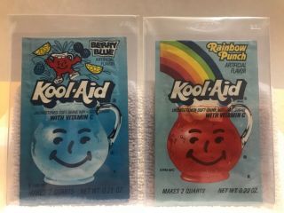 Rare Vintage Berry Blue And Rainbow Punch Kool Aid Packets