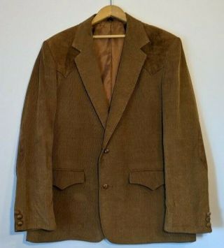 Vintage Pioneer Wear Corduroy And Leather Western Blazer Jacket Men 