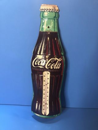 Vintage Coca Cola Coke Bottle Thermometer Tin 16 1/2 " Robertson Usa Made