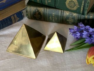 Vintage Heavy Brass Pyramid Paperweights Desk Study Art Deco Egyptian Scul