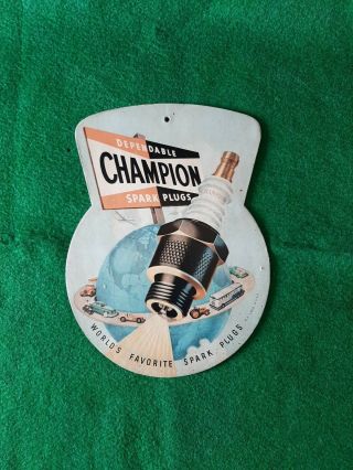 Vintage Champion Spark Plugs Double Sided Hanging Thick Cardboard Store Sign