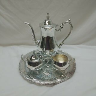 Vintage Oneida Silverplate 4 - Piece Coffee Set,  Tray,  Cream & Sugar,  Coffee Pot