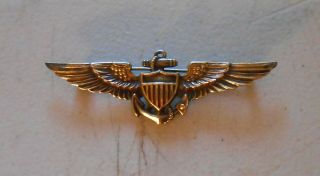Ww2 Full Size Us Navy Pilot Wings H And H Sterling 1/20th 10k