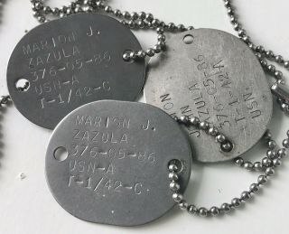 Ww2 Us Navy Dog Tags Set Of 3 With Chain