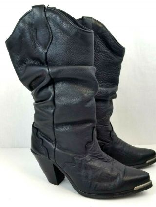 Vintage Dingo Women Size 6.  5 M Western Boot Black Leather Slouchy Cowboy 80s Usa