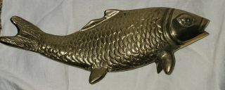 Vtg Solid Brass 10 " Koi Carp Gold Fish Figural Figurine Lucky Statue