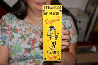 Mr Peanut Planters Peanuts Nuts Candy Store Gas Oil Porcelain Metal Sign