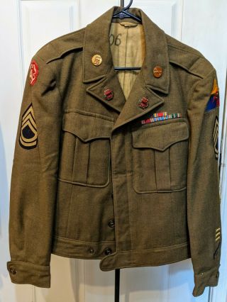 Ww2 - Ike Jacket,  All Patches,  Ribbons Dui Present - Armored - 16th Field Artillery