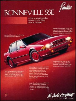 1988 Pontiac Bonneville Sse Advertisement Print Art Car Ad J951a