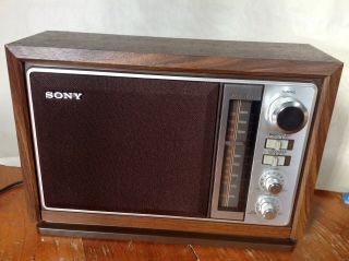 Vintage Sony Icf - 9740w Radio Am Fm Simulated Wood Cabinet Looks & Sounds Great