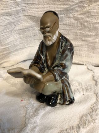 Asian Shiwan Mudman Seated Scholar Porcelain Chinese Vintage Signed Numbered