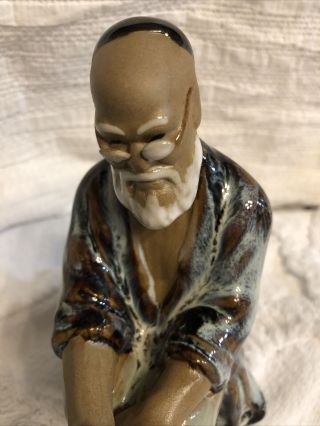 Asian Shiwan Mudman Seated Scholar Porcelain Chinese Vintage Signed Numbered 2
