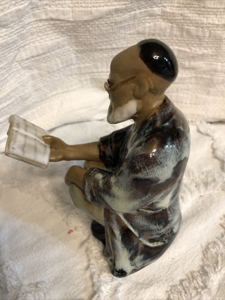 Asian Shiwan Mudman Seated Scholar Porcelain Chinese Vintage Signed Numbered 3