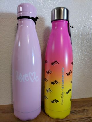 Starbucks And Curtis Kulig " Love Me " Set Of Insulated Water Bottles Pink Multi