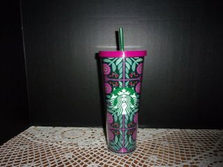 Starbucks Pink Fuschia Flower Venti 24oz Tumbler Arendelle Ana Straw