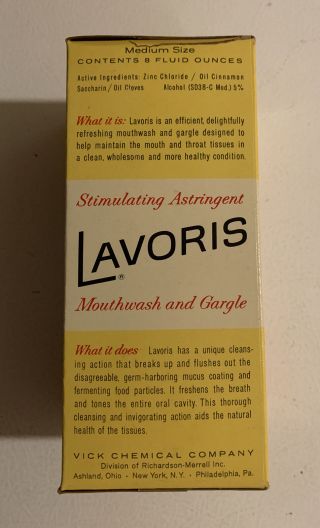Vintage 1950s Lavoris Mouthwash Glass Bottle Box NOS Full Top Removed 2