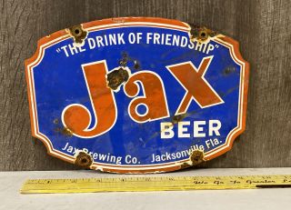 Vintage Jax Beer Porcelain Sign Alcohol Drink Beverage Bar Saloon Gas Oil