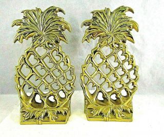 Pair Virginia Metalcrafters Williamsburg 2000 Designer Brass Pineapple Bookends
