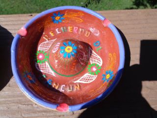 Mexican Hand Crafted Painted Pottery Sombrero Ashtrays Souvenirs Cancun 3