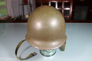 Us Ww2 M1 Helmet Shell Late War Rear Seam Swivel Brass Hardware Sewn Strap 1222a
