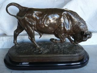 Orig.  Signed Isidore Jules Bonheur Bronze Figure Of A Bull,  19 " X14 ",  75 Lbs.