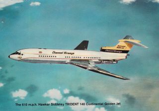 Channel Airways Hawker Siddeley Trident 140 1960s Airline - Issue Postcard