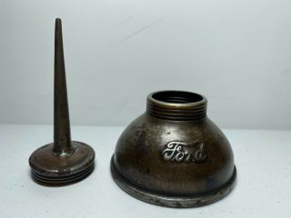 Vintage Antique Ford Oilcan Model A T Script Thumb Pump 5 1/2 " Tall