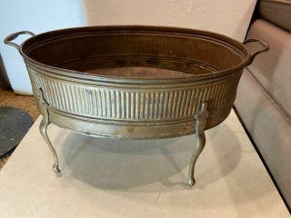 Vintage Solid Copper Oval Planter Hand Hammered 17 " X 12 " W/ Claw Foot Legs