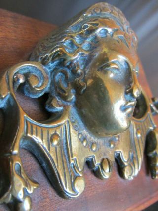 Antique 3 - D Brass Ladies Head Mounted on Wooden Plaque - Unusual Piece 3