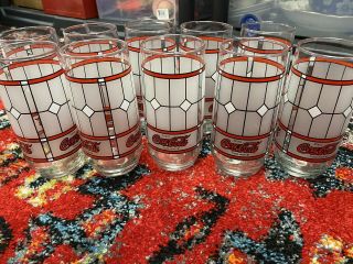 Set Of 10 Vintage Coca - Cola Coke Tiffany Style Frosted Stained Glass Cup