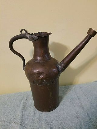Antique Copper And Brass Heavy 19th Century Pitcher/jug