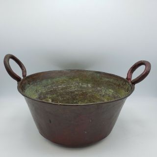 Large Vintage Hammered Copper Bowl W/ Handles