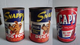 Rare 3 Cans Vintage Dog Food Cans Snappy Vintage Pet Food Cat Food Can Bulldog