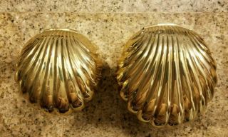 Set Of 2 Nesting Hinged Clam Shell Brass Boxes Vintage Mid Century Modern 6 ",  5 "