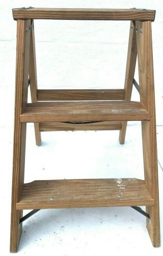 Vtg Werner Short Wooden 2 Step Ladder W150 - 4sw Pine W/ Galvanized Hardware