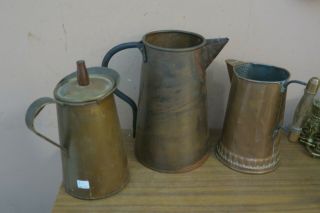 Vintage Set Of 3 Handmade Hammered Copper Water Pitcher Ewer Jug Coffee Pot
