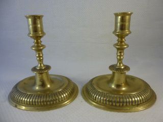 Rare Shaped Antique Brass Candesticks / Holders 5 1/4 " 18th Century?