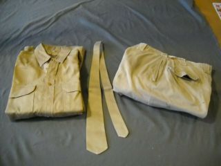 Orig Wwii Us Army Khaki Uniform Shirt,  Tie,  Button Fly Pants 37th Inf Oh Buckeye