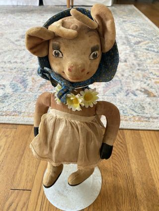 Vtg Cloth Borden Elsie The Cow,  Stuffed Doll Painted Face,  Pre 1950