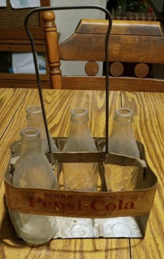 Vintage Drink Pepsi - Cola Metal 6 Pack Bottle Carrier Caddy - Adjustable Handle