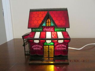 The Coca Cola Franklin Stained Glass Corner Store Lighted 1995