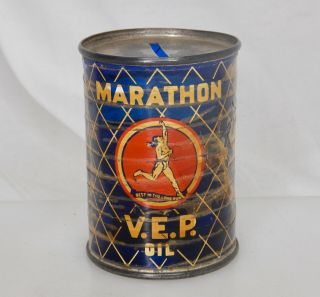 Marathon V.  E.  P.  Motor Oil,  Vintage Advertising Coin Bank Tin Can - 83755