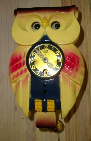 Vintage Japanese Mi - Ken Owl Moving Eye Animated Novelty Clock