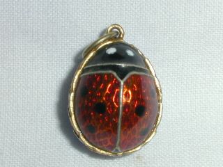 Adorable Vintage Gold Washed Sterling Silver Enamel Ladybug Egg Pendant