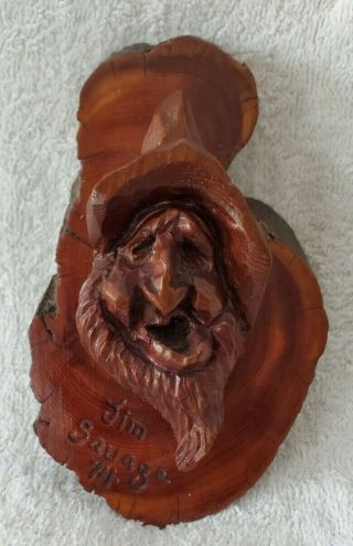 1974 Jim Savage Hand Carved Wooden Hillbilly Face - Signed 5 1/2 "