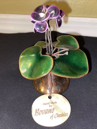 Vintage Bovano Of Cheshire Enamel On Copper Flower Violets Bell