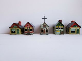 Group 5 Vintage 1914 West Bros Tin Houses Church Candy Containers