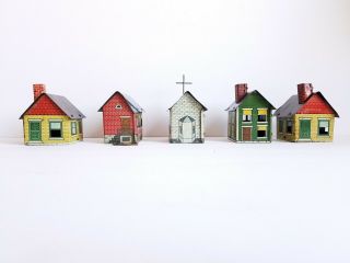 Group 5 Vintage 1914 West Bros Tin Houses Church Candy Containers 3